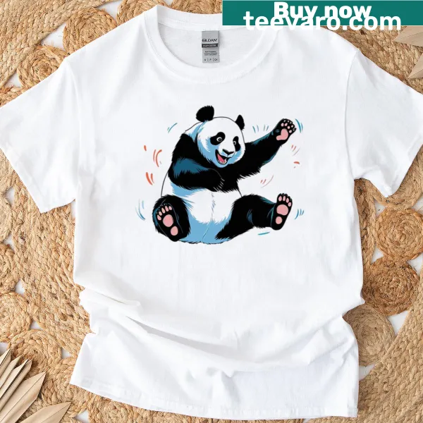 Cartoon panda design enjoying music on a playful t-shirt