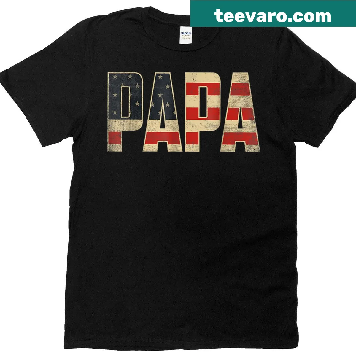 Patriotic T-shirt with American flag and 'Papa' text — on a men's t-shirt