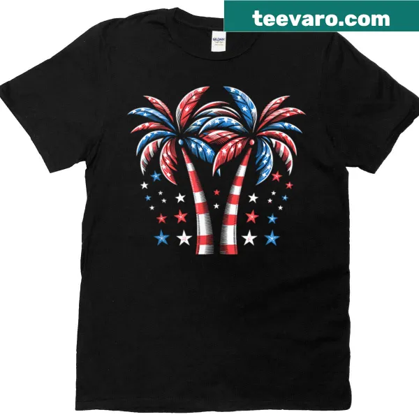 Illustration of palm trees and USA flag for Independence Day