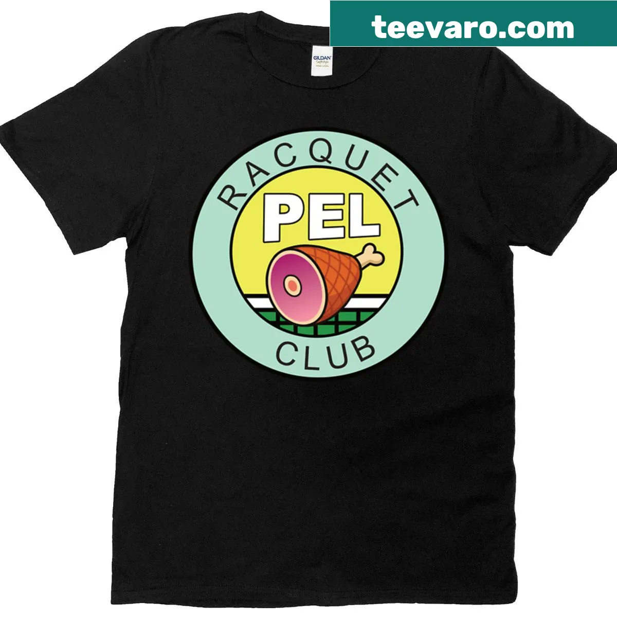 Vintage badge-style Pel-ham Racquet Club t-shirt graphic — on a men's t-shirt