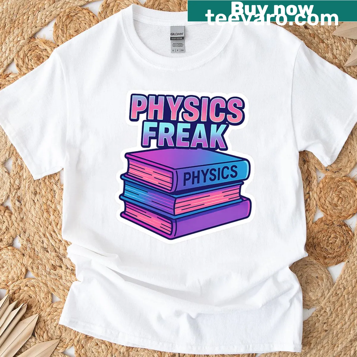 T-shirt with the bold phrase Physics Freak celebrating science. — on a men's t-shirt