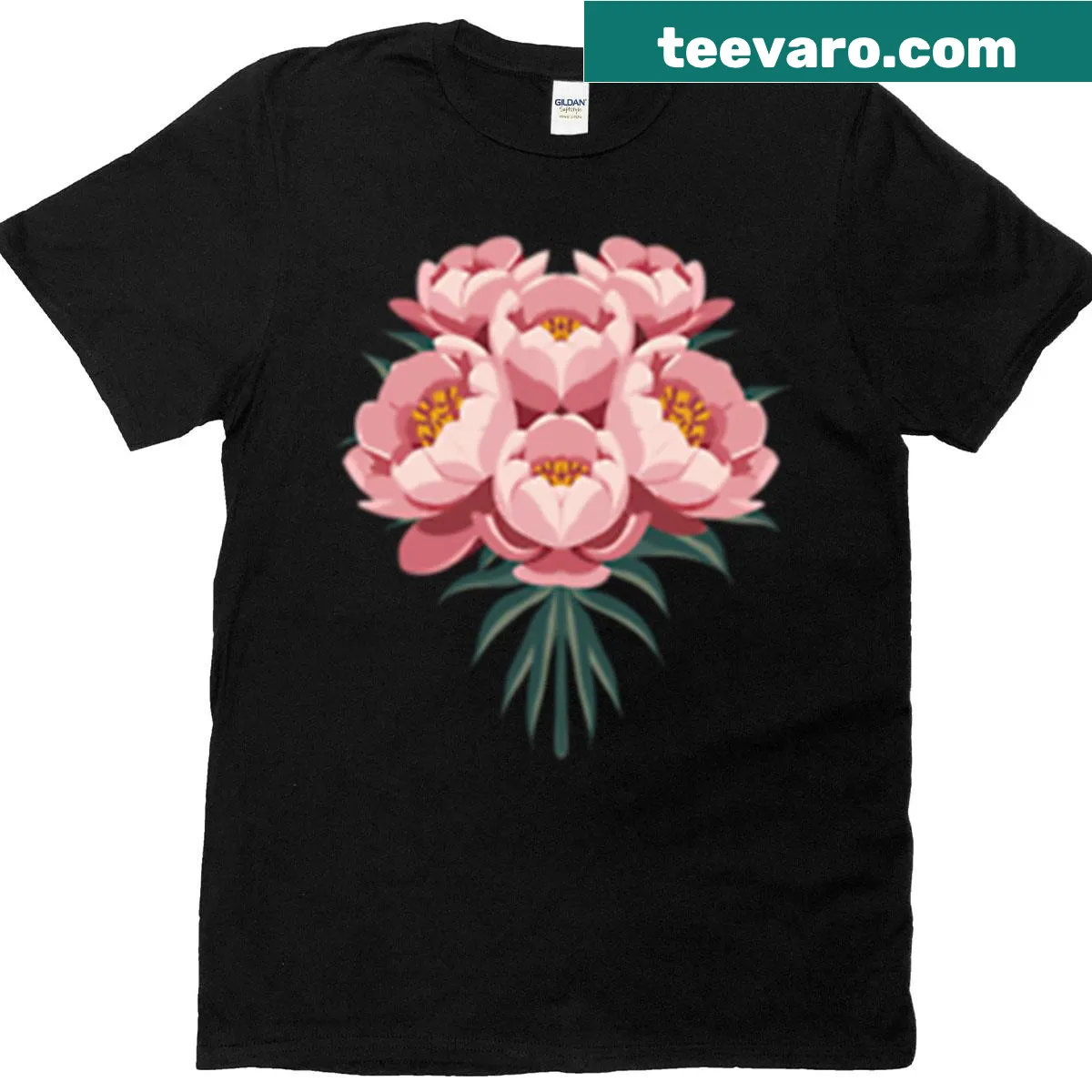 Digital floral art T-shirt featuring a pink magnolia bouquet — on a men's t-shirt