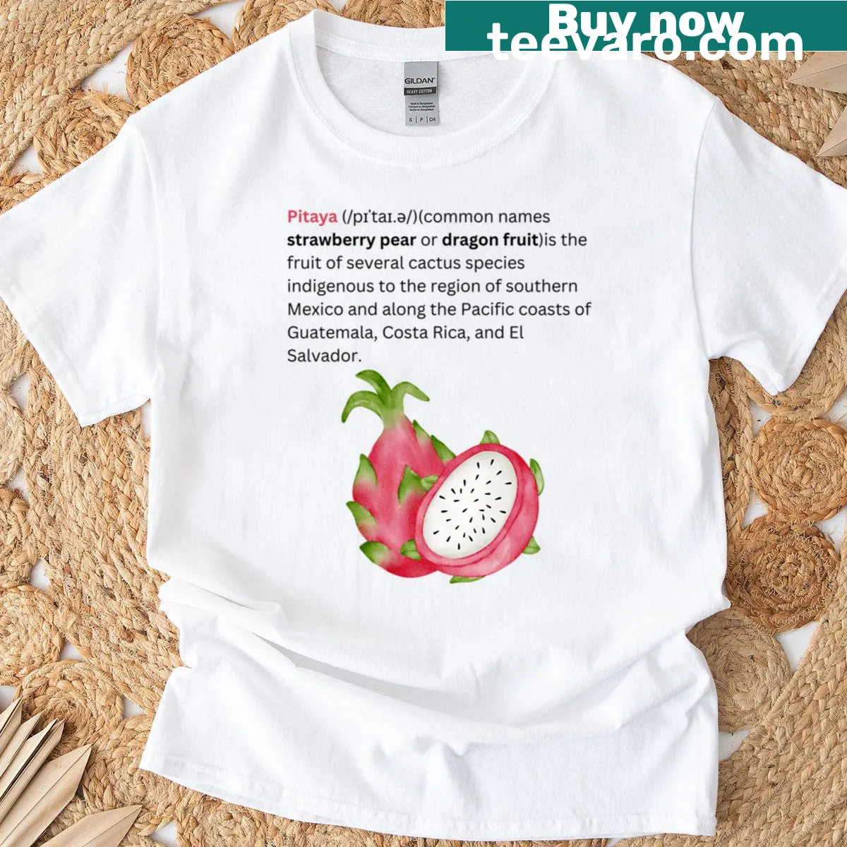 Simple design T-shirt featuring pitaya or dragon fruit — on a men's t-shirt