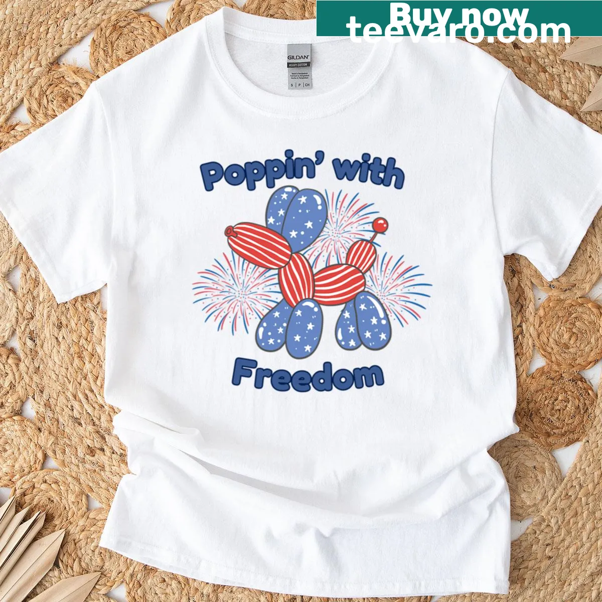 Patriotic balloon dog t-shirt celebrating freedom — on a men's t-shirt
