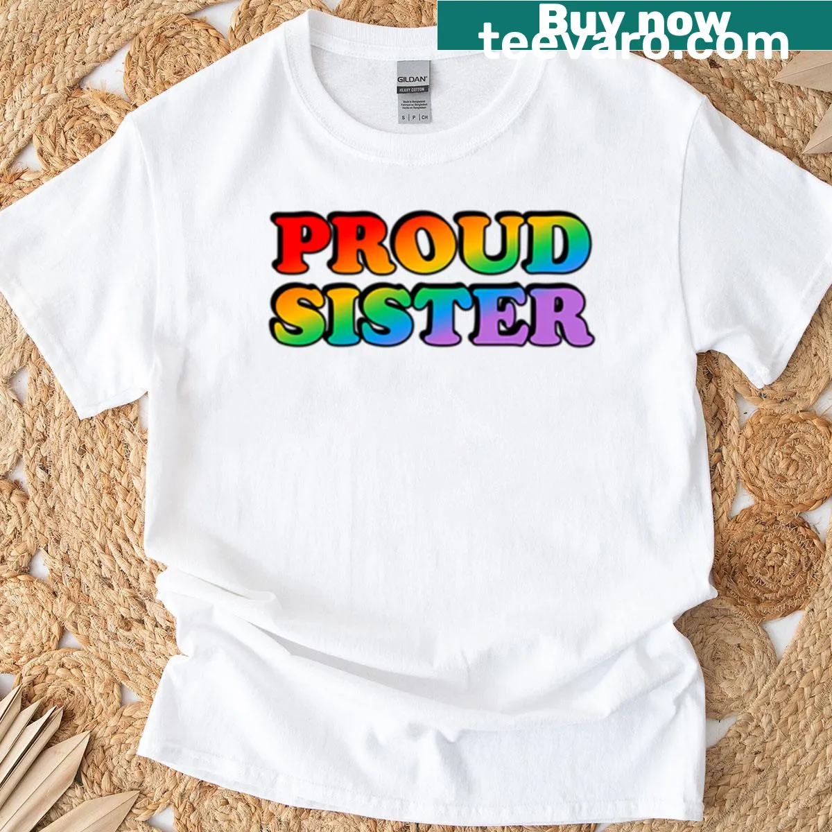 Proud Sister Gay Ally T-shirt celebrating LGBTQ+ Pride Month — on a men's t-shirt