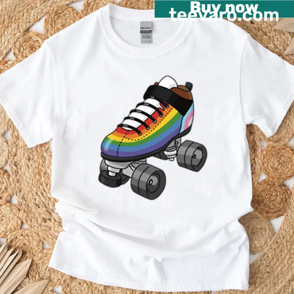 T-shirt with roller skate illustration and rainbow design