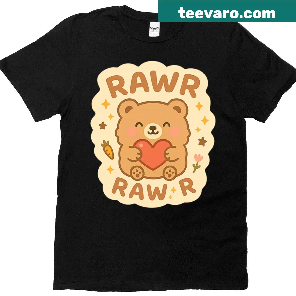 Kawaii bear graphic T-shirt with a heart design — on a men's t-shirt
