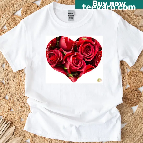Heart shaped design made of red roses on the t-shirt