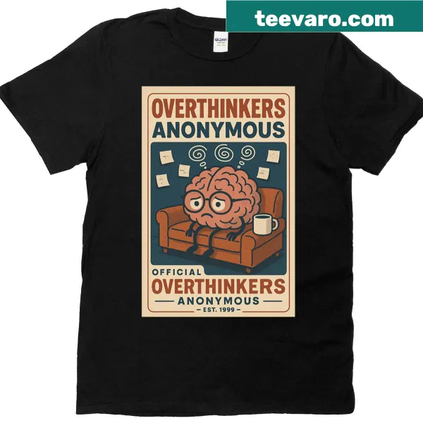 Vintage distressed graphic tee with retro typography for overthinkers