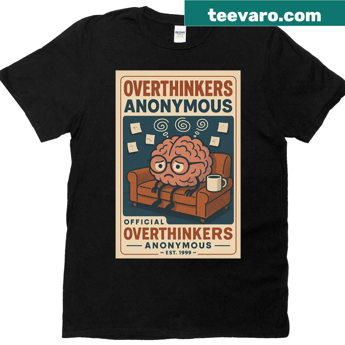 Vintage distressed graphic tee with retro typography for overthinkers — on a men's t-shirt