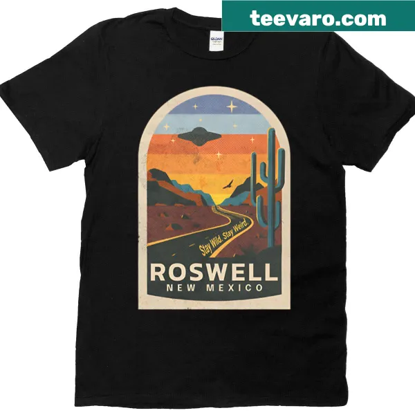 Retro desert t-shirt featuring a UFO design from Roswell