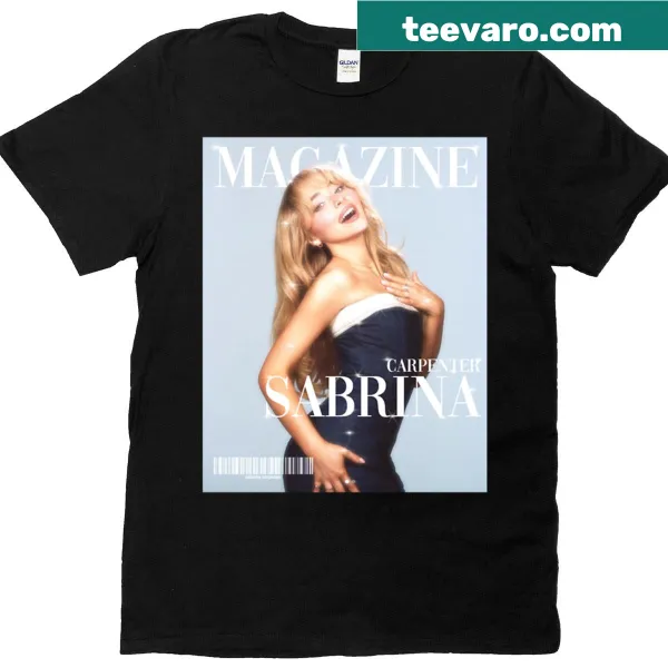 Vintage-inspired magazine cover graphic on a T-shirt.