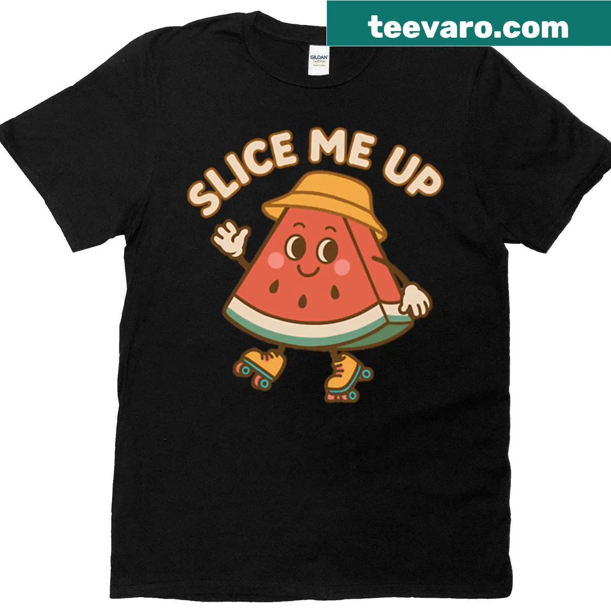 Playful T-shirt with an illustration of a cute watermelon character — on a men's t-shirt
