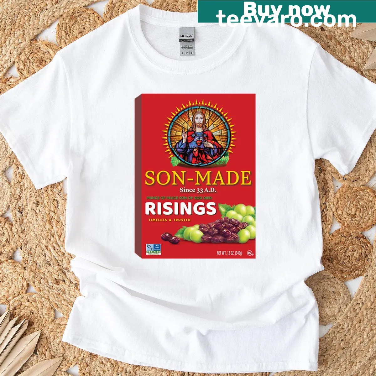 Typography t-shirt with 'Son-made Risings' text for proud dads — on a men's t-shirt