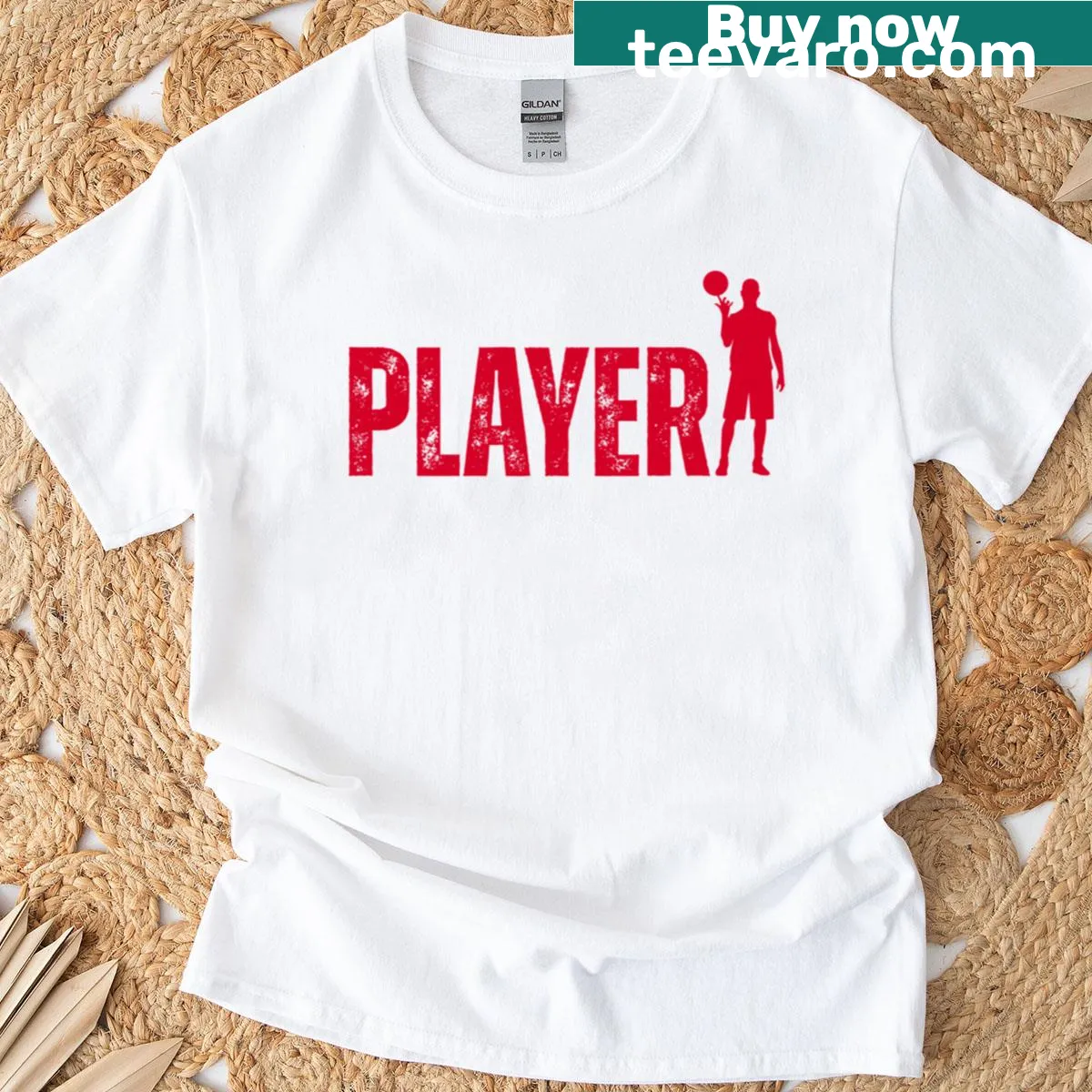T-shirt with an illustration of a spinning basketball player — on a men's t-shirt
