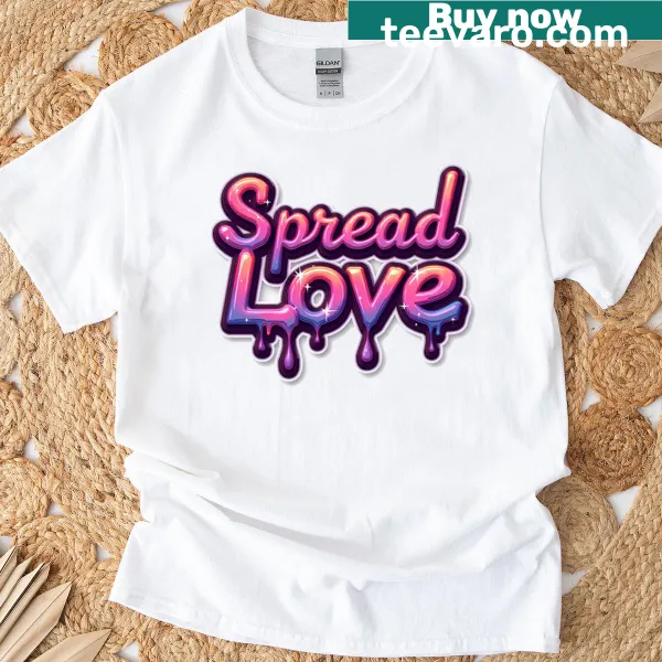 Iridescent glitter 'Spread Love' drip lettering T-shirt
