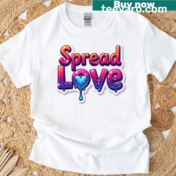 Sparkling cosmic drip lettering with heart 'Spread Love' T-shirt
