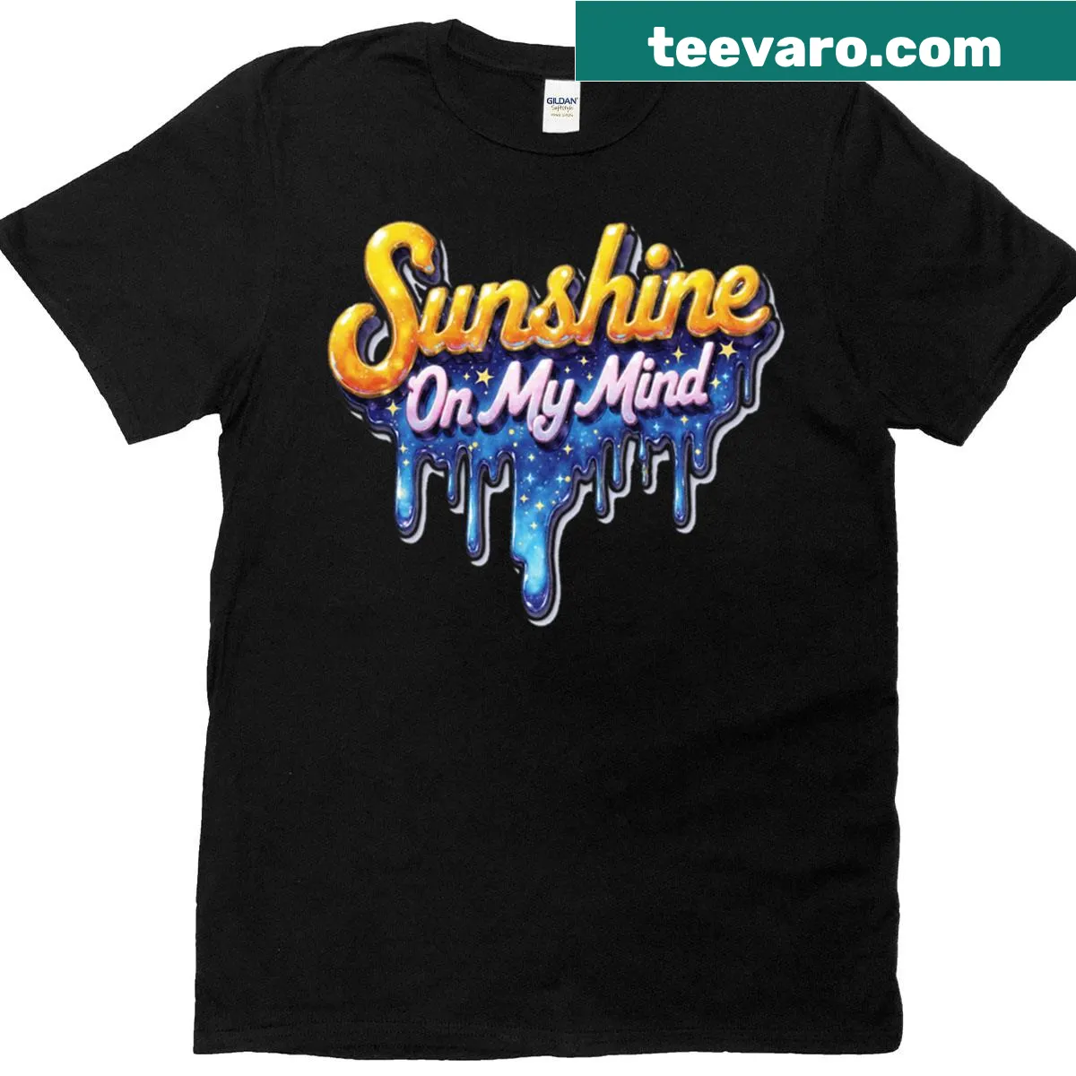 Hand-lettered design T-shirt with 'Sunshine On My Mind' text — on a men's t-shirt