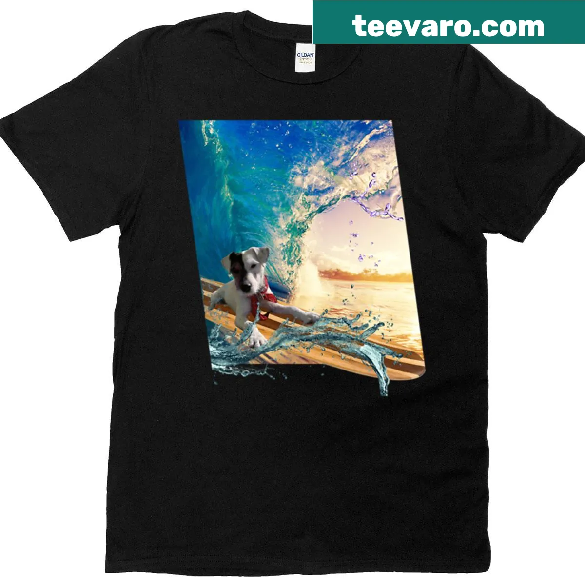 Playful surfer character design on a casual t-shirt — on a men's t-shirt