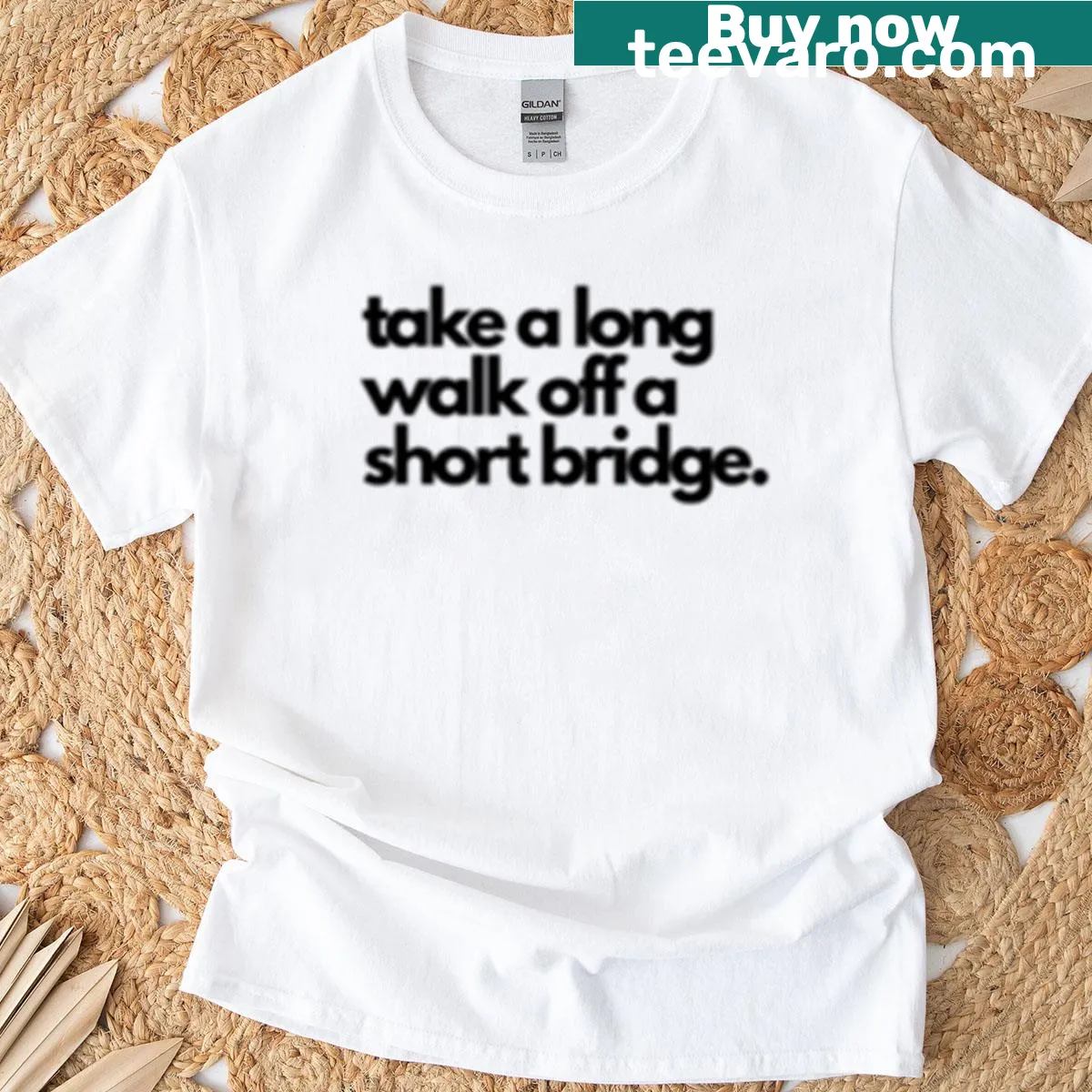 Text design: 'Take A Long Walk Off A Short Bridge' — on a men's t-shirt