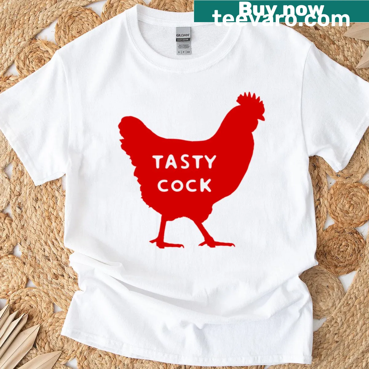 Whimsical rooster graphic on a T-shirt — on a men's t-shirt