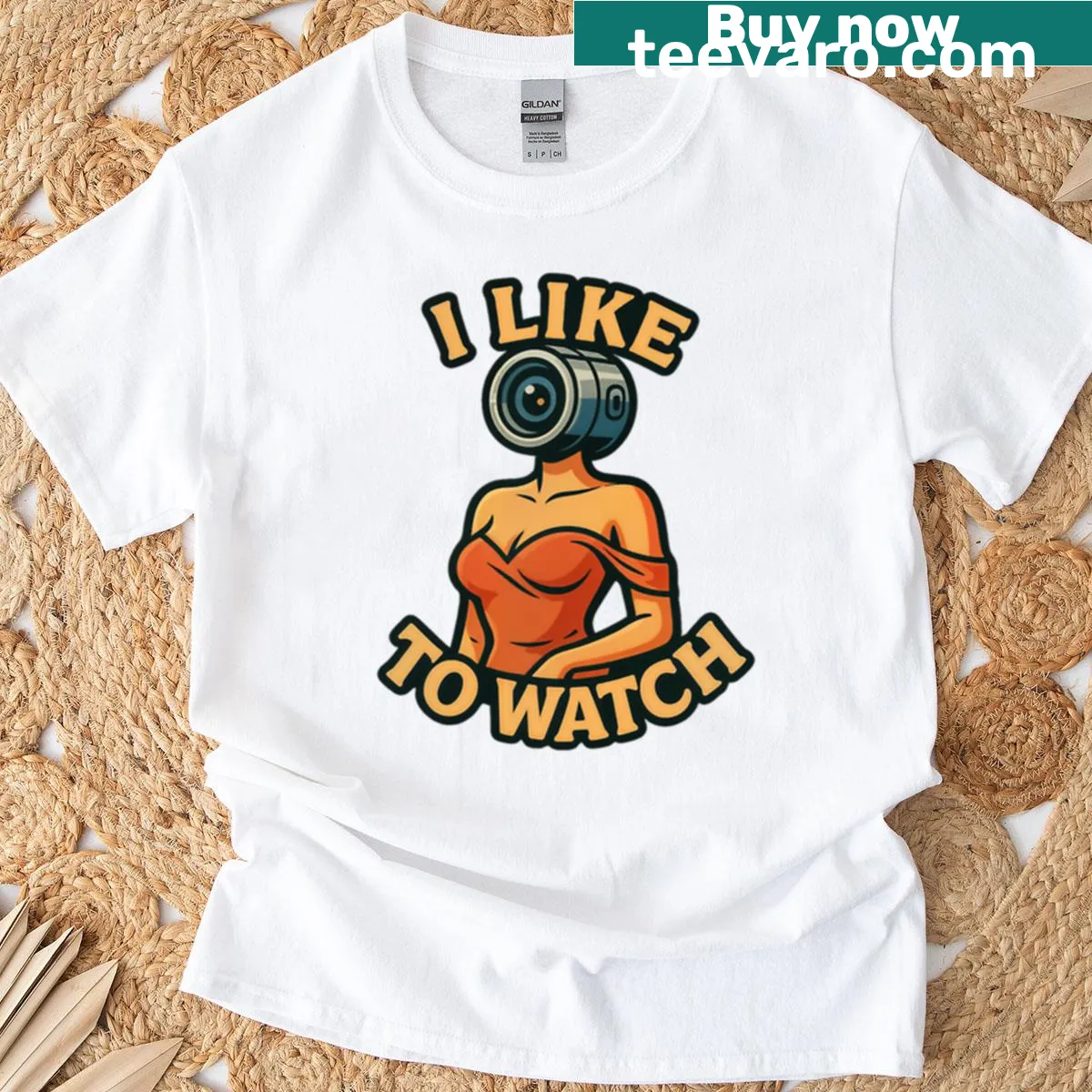 Provocative t-shirt featuring a voyeuristic, techno-inspired illustration. — on a men's t-shirt
