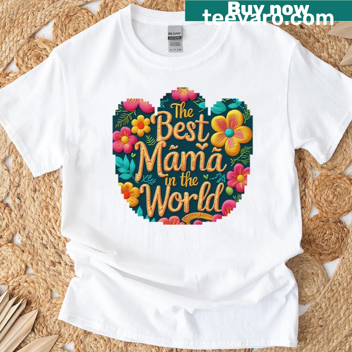 Floral embroidered T-shirt celebrating the best mama in the world — on a men's t-shirt