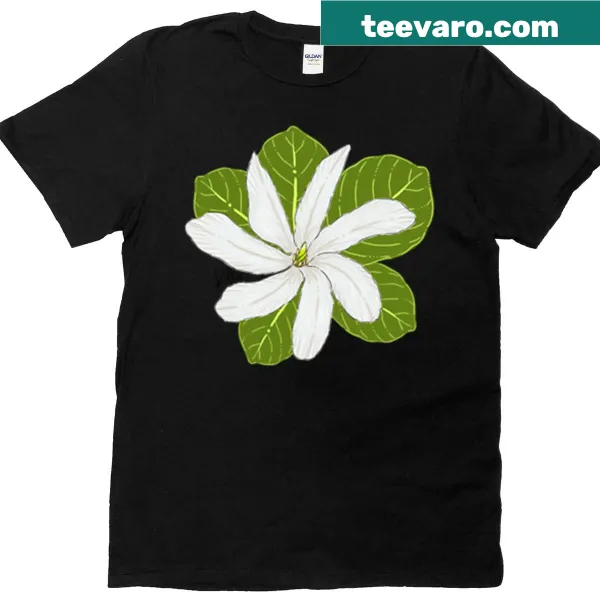 Illustrated Tiare flower with leaves on a t-shirt