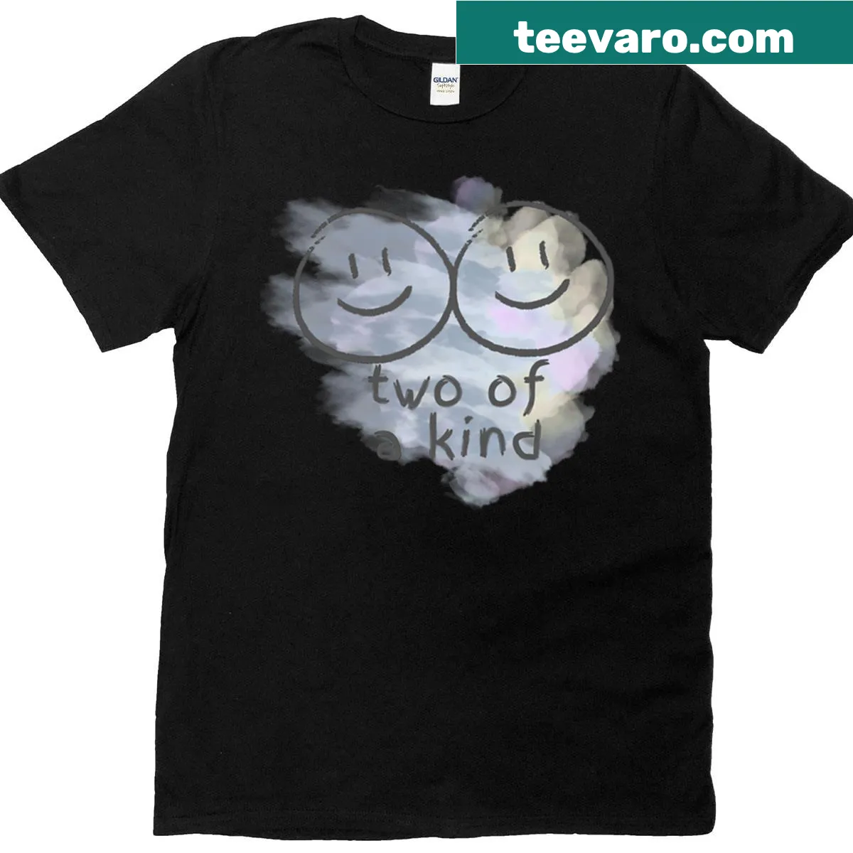 Couple-themed T-shirt with 'Two Of A Kind' text design — on a men's t-shirt