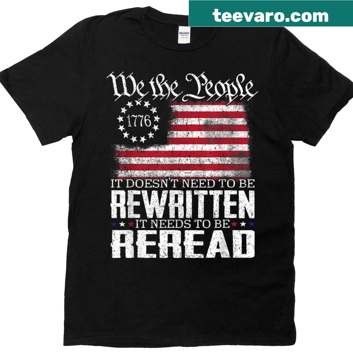 Patriotic T-shirt featuring US flag and Constitution message — on a men's t-shirt