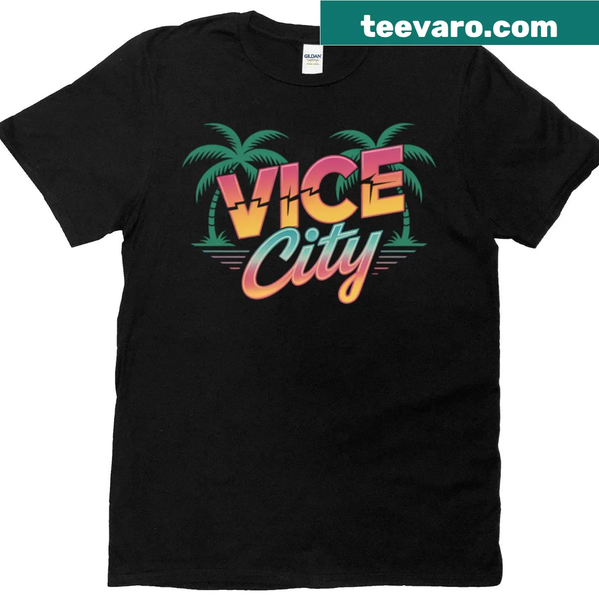 Retro-inspired Vice City graphic on a T-shirt — on a men's t-shirt