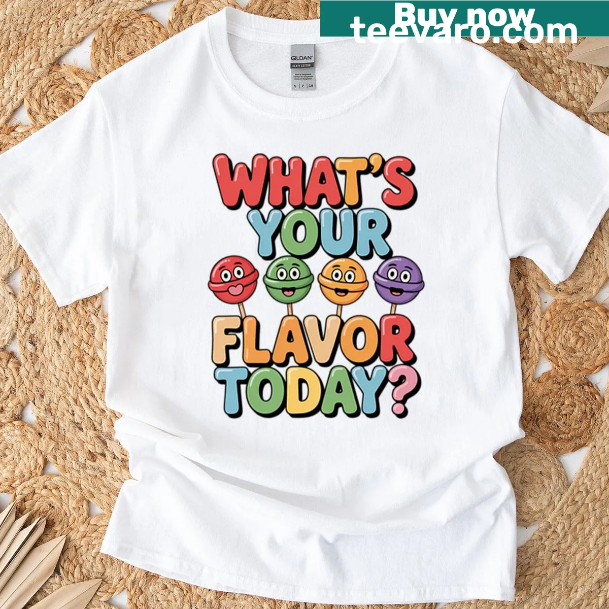 Cute t-shirt with cartoon lollipops and flavor question — on a men's t-shirt