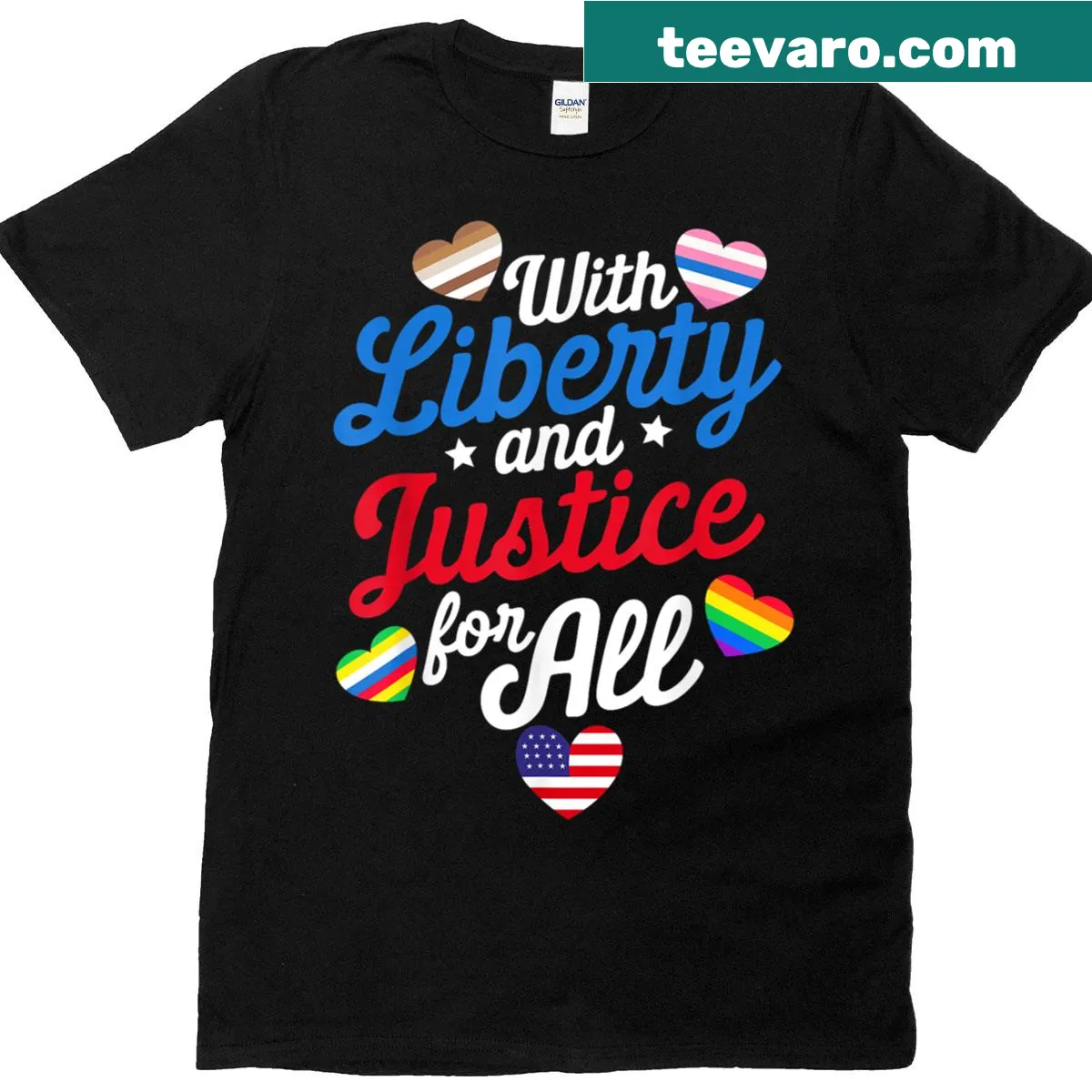 Patriotic T-shirt with 'With Liberty And Justice For All' text. — on a men's t-shirt