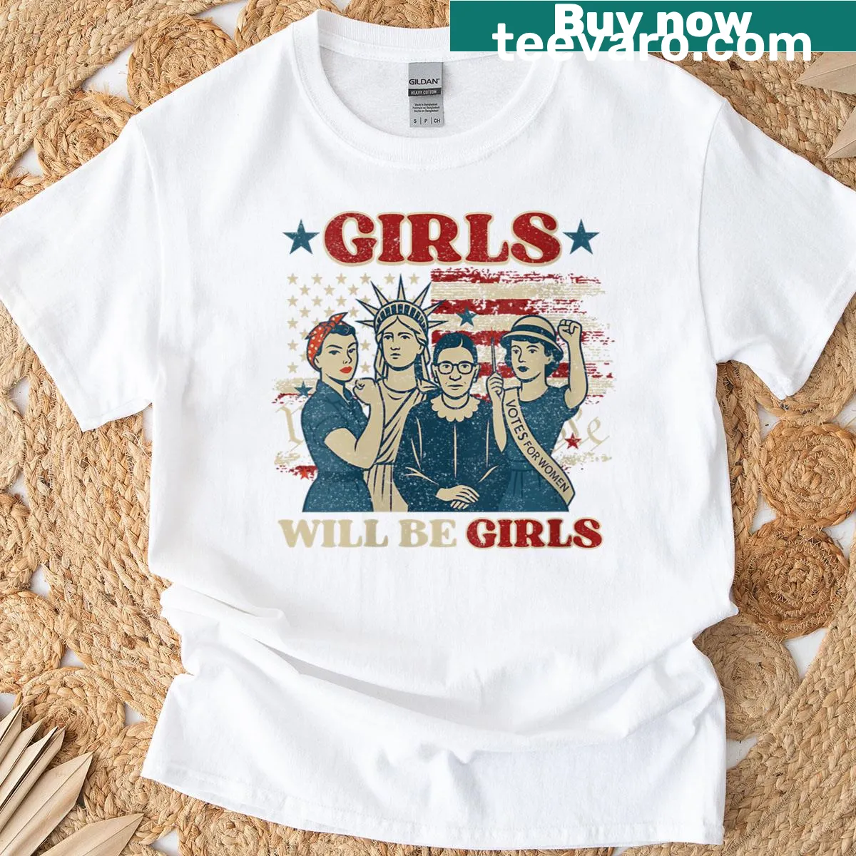Patriotic T-shirt featuring 'Girl Will Be Girls' statement for women — on a men's t-shirt