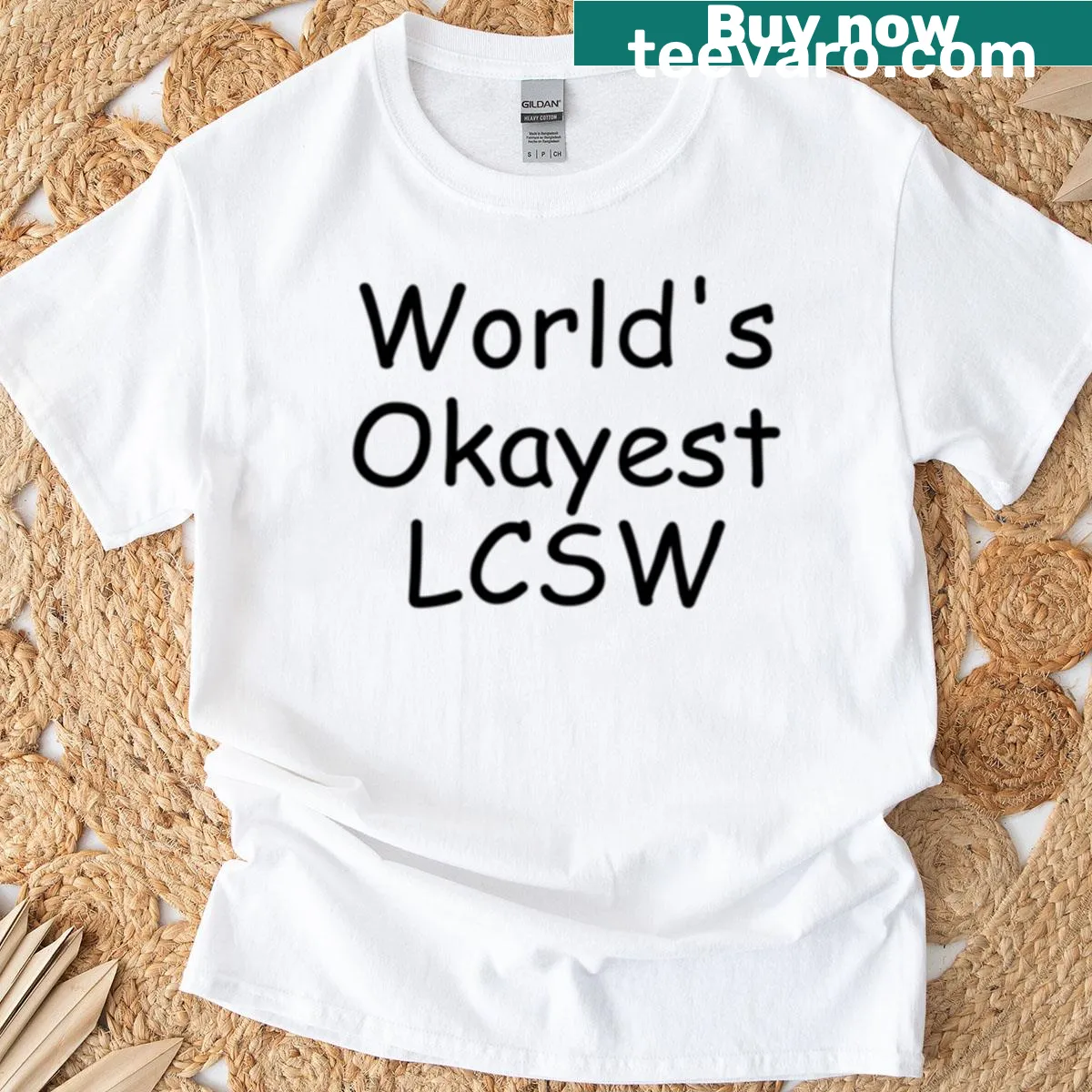 Ironic World's Okayest LCSW T-shirt for therapists with simple design — on a men's t-shirt