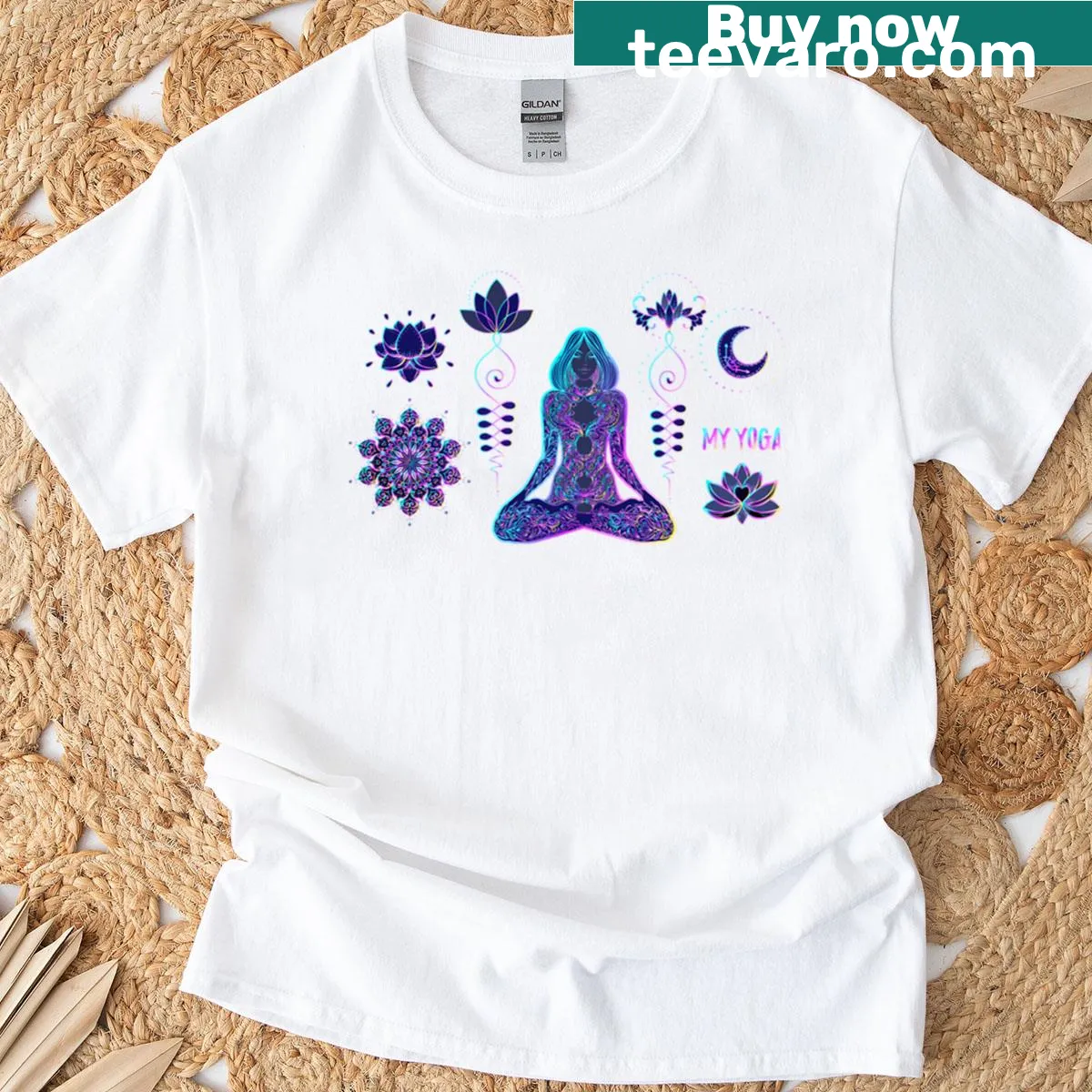 Inspirational Yoga T-shirt with wellness-themed graphic — on a men's t-shirt