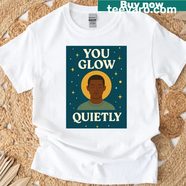 Illustrated T-shirt for boys saying 'You Glow Quietly' with playful graphics