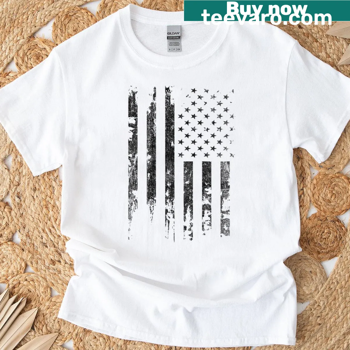 Patriotic American flag t-shirt for Fourth of July celebrations — on a men's t-shirt