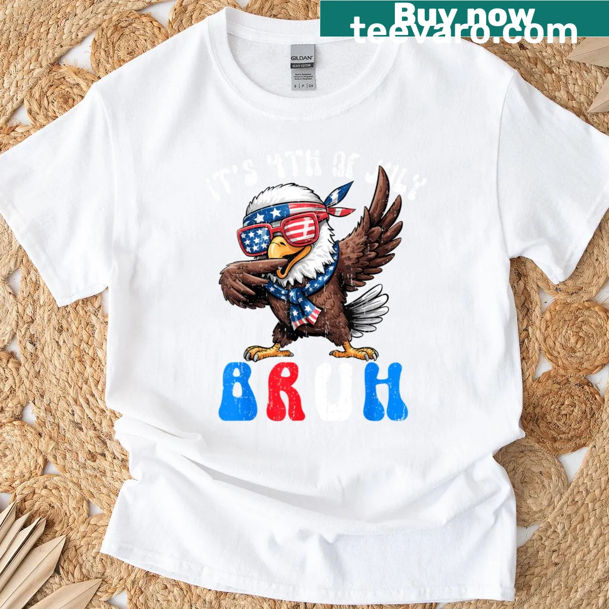 Patriotic T-shirt with a dabbing eagle and American flag elements — on a men's t-shirt