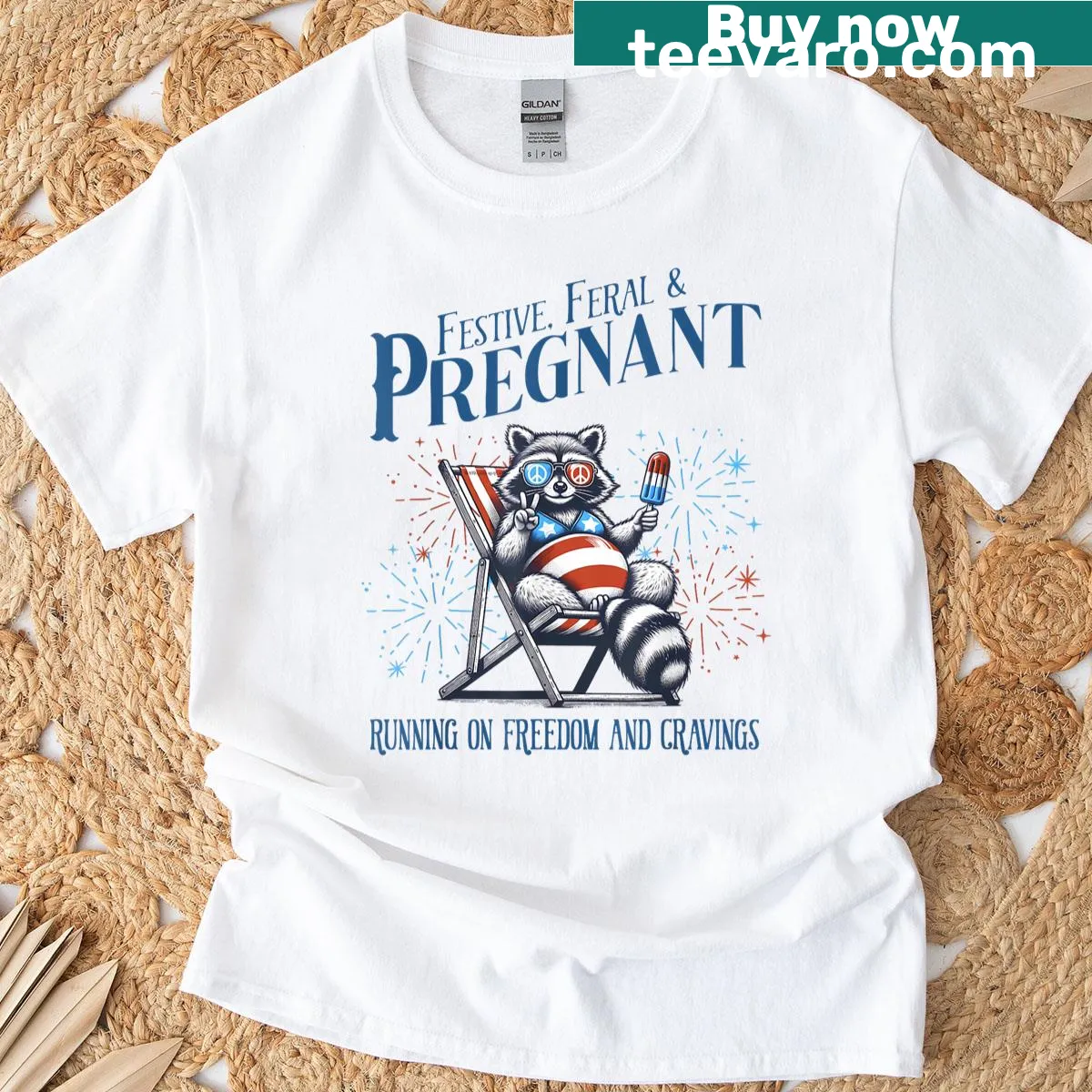Funny T-shirt for pregnant women with a 4th of July design. — on a men's t-shirt