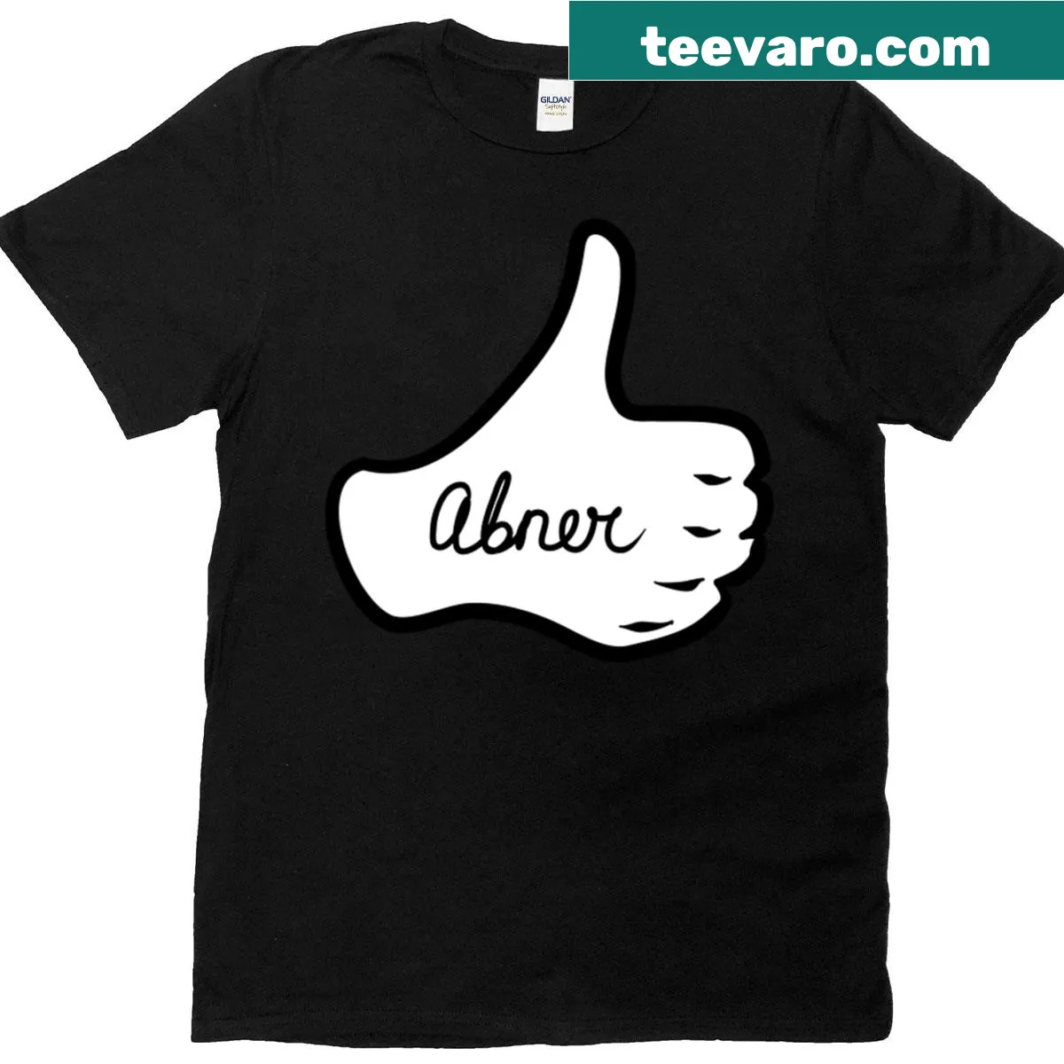 Personalized Abner T-shirt with hand gesture graphic — on a men's t-shirt