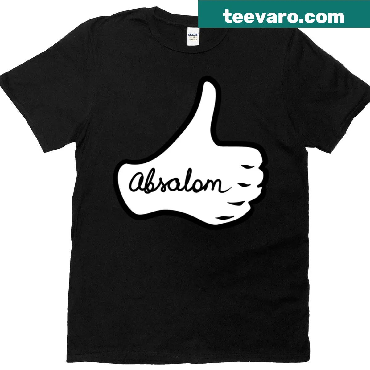 Personalized T-shirt for men featuring the name Absalom and a hand gesture — on a men's t-shirt
