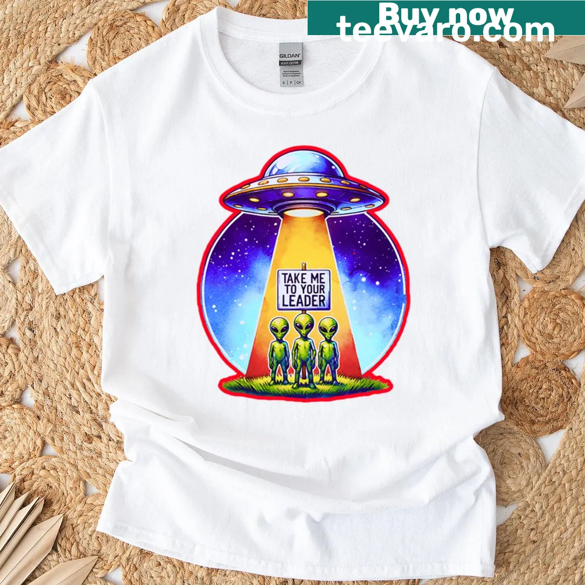 Aliens T-shirt with humorous text inviting extraterrestrial encounters — on a men's t-shirt