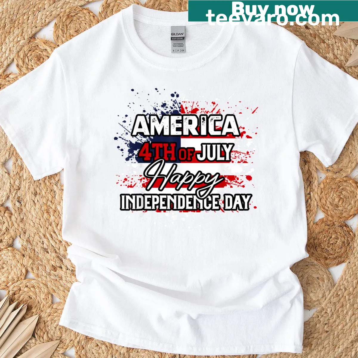 Happy 4th of July graphic shirt with patriotic text — on a men's t-shirt