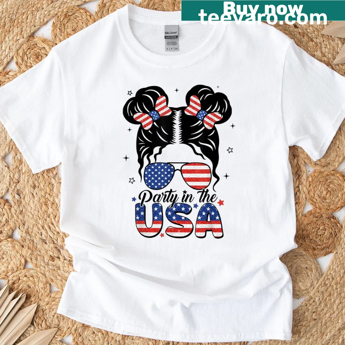 4th of July T-shirt with playful American flag graphics for kids — on a men's t-shirt