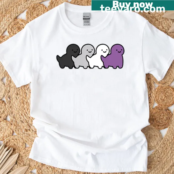 Kawaii T-shirt featuring cute dinosaur characters celebrating asexual pride