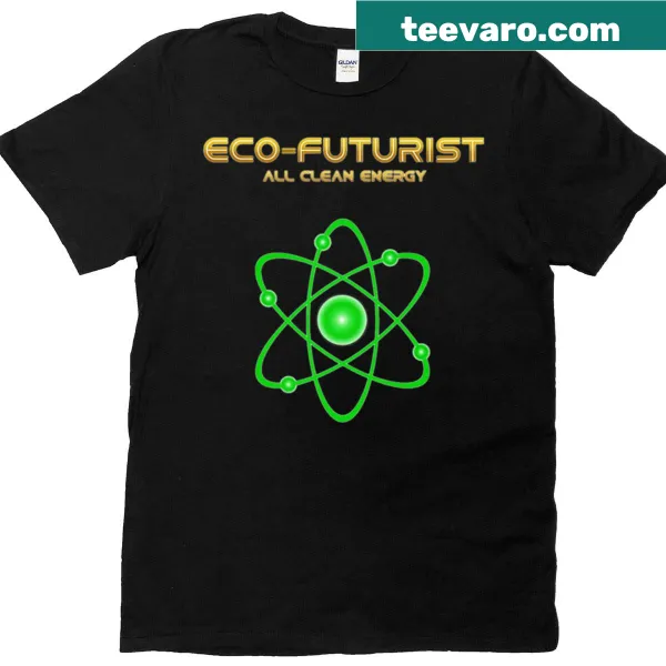 Illustrative T-shirt featuring atomic blooms and clean energy theme