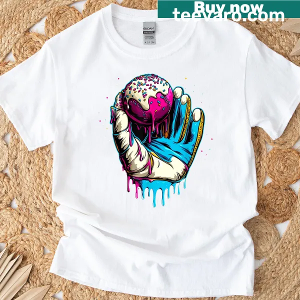Illustrated baseball glove with ice cream drips for boys.