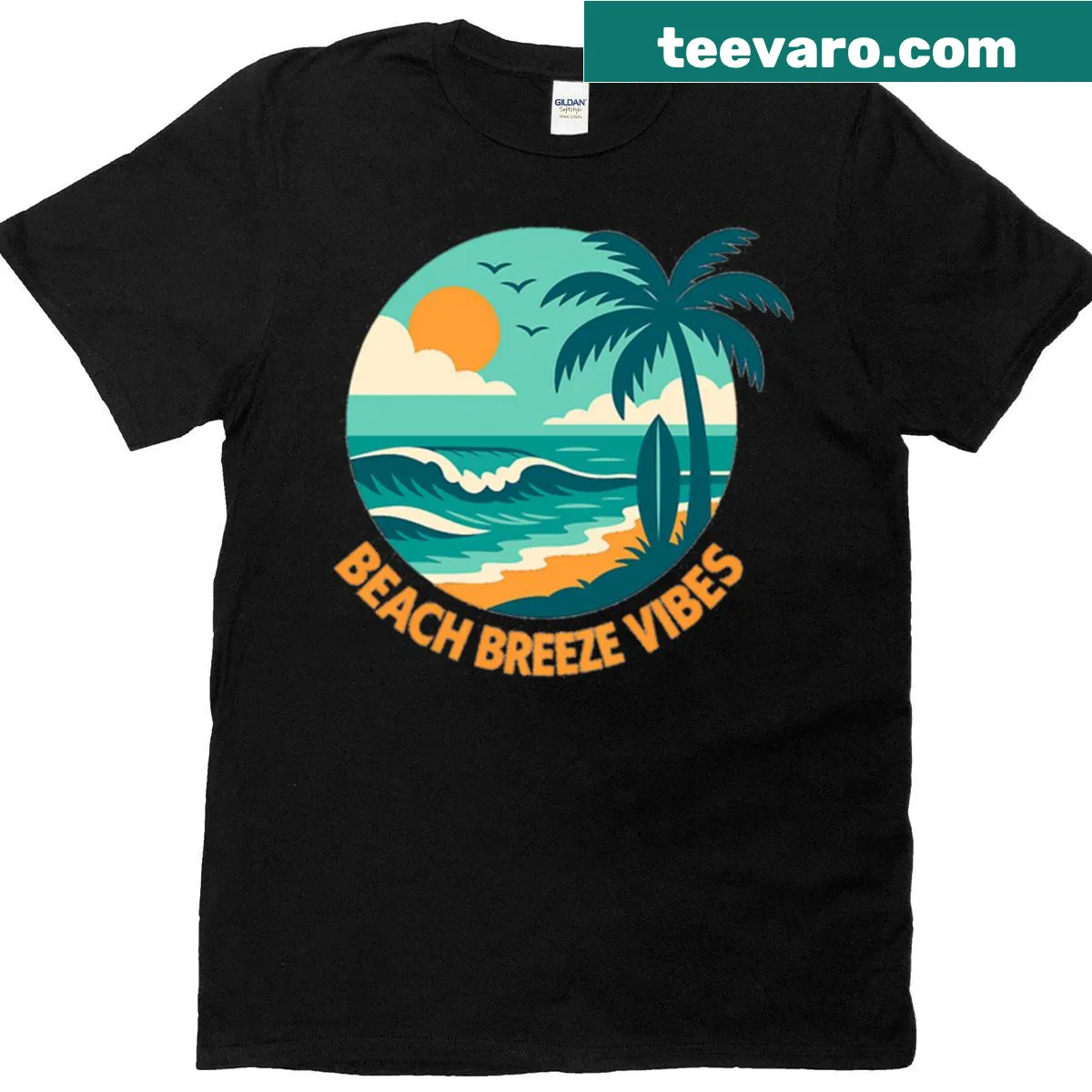 Retro coastal-themed T-shirt with beach vibes design — on a men's t-shirt
