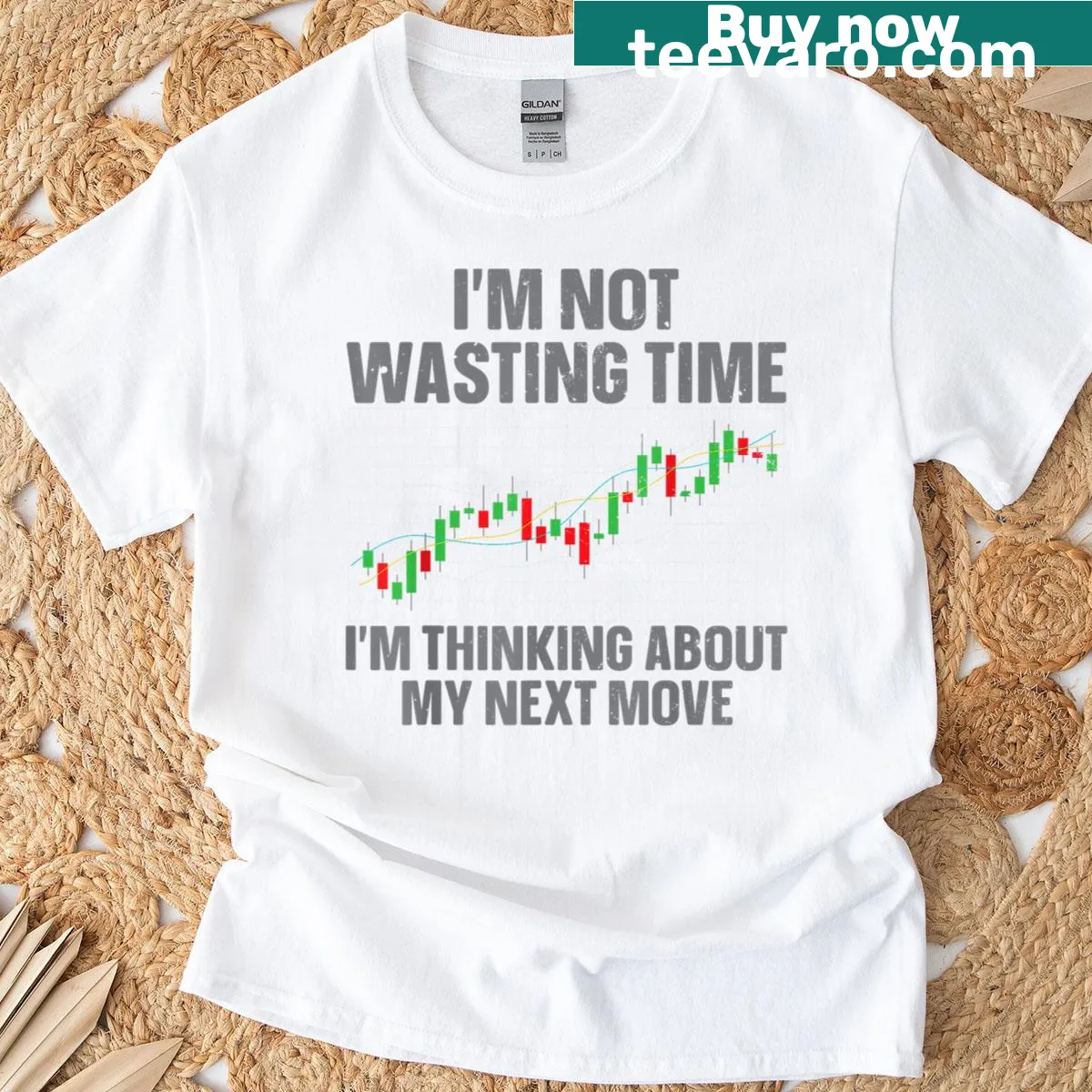 T-shirt with stock trading art and emblematic design — on a men's t-shirt